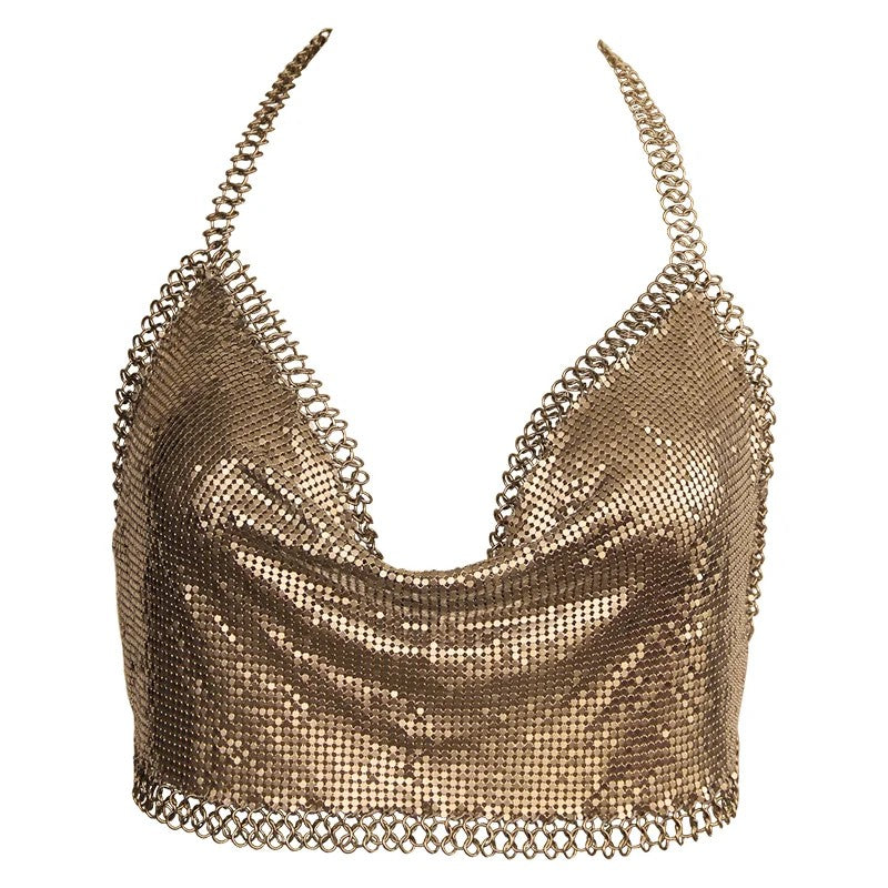 LoveInLeather–MuseCroppedChainClubwearTop|Gold