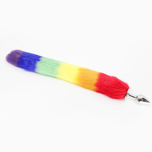 LoveInLeather–PrideFoxtailMetalButtPlug(Small)