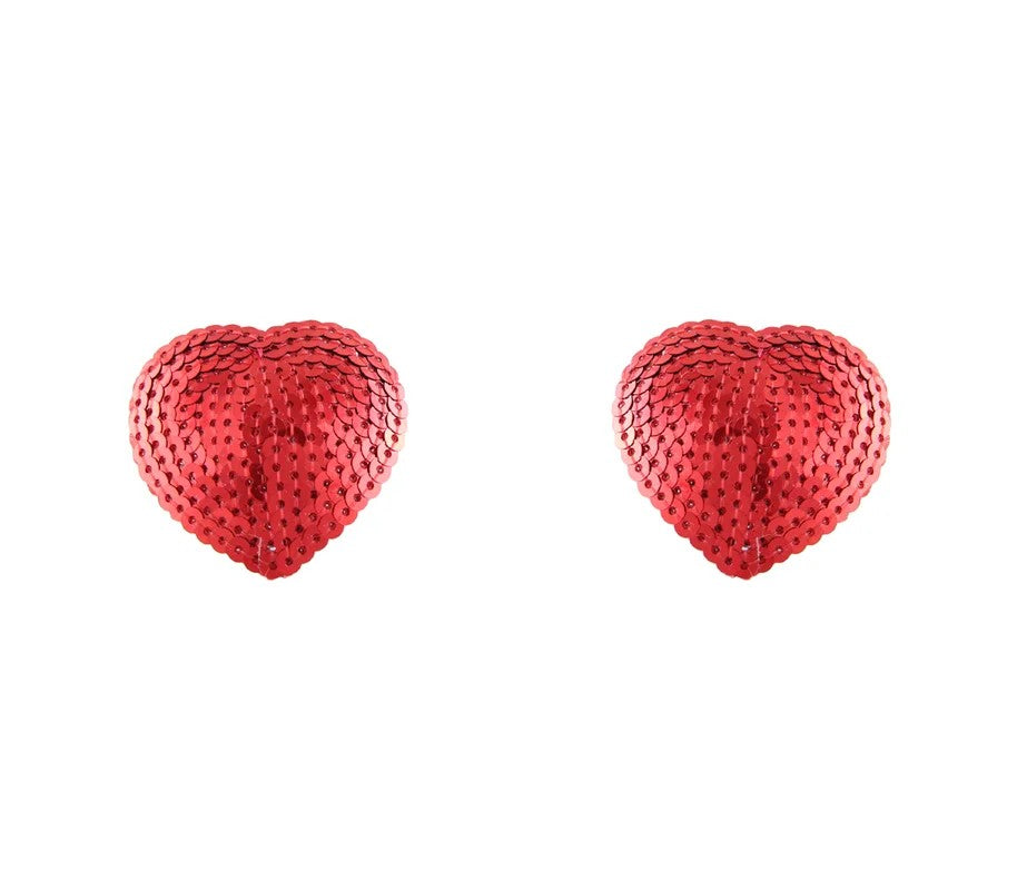 LoveInLeather–SequinHeartNipplePasties(Red)