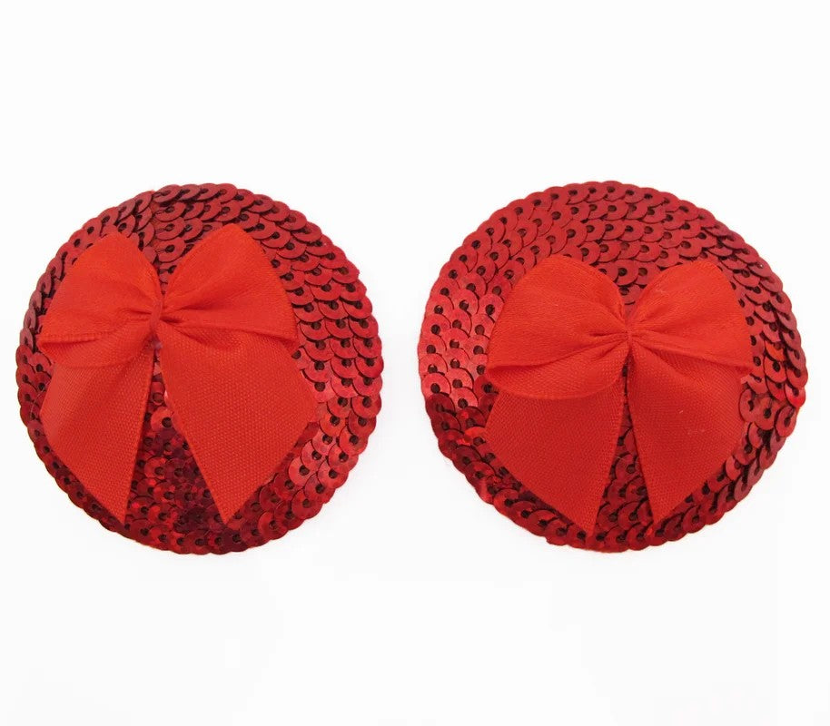 LoveInLeather–SequinRoundNipplePastieswithBow(Red)