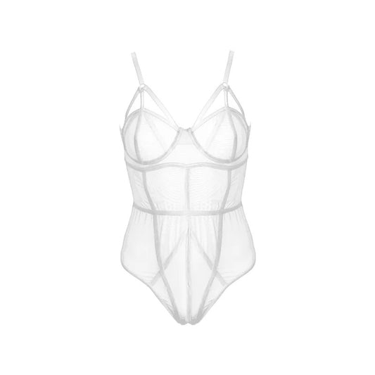 LoveInLeather–SheerWhitePanelledBodysuit|Large