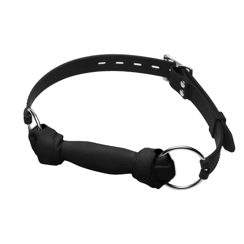 LoveInLeather–SiliconeDogChewGag|BlackWithChromeHardware