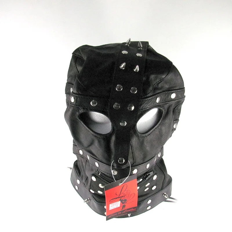 LoveinLeather–SpikedLeatherBondageFullHoodMask(Black)