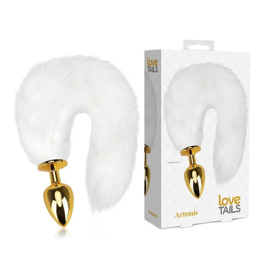 LoveTails–“Artemis”GoldPlugwithLongFoxTail(White)