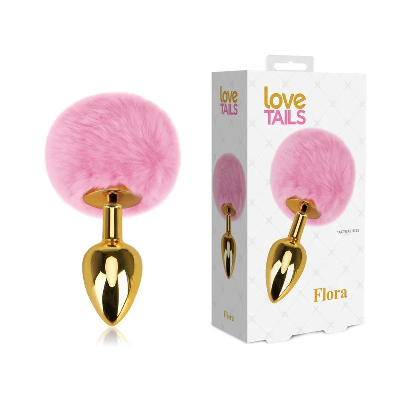 LoveTails–“Flora”GoldChromeButtPlugMediumwithBunnyTail(Gold/Pink)