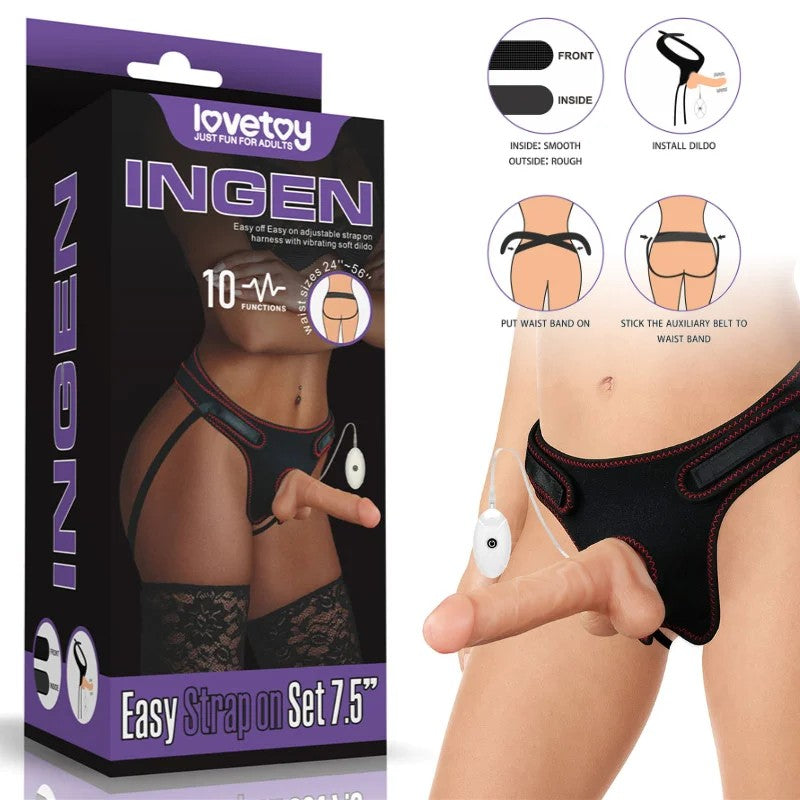 LoveToy–7.5″VibratingDong&Harness(LightFlesh)