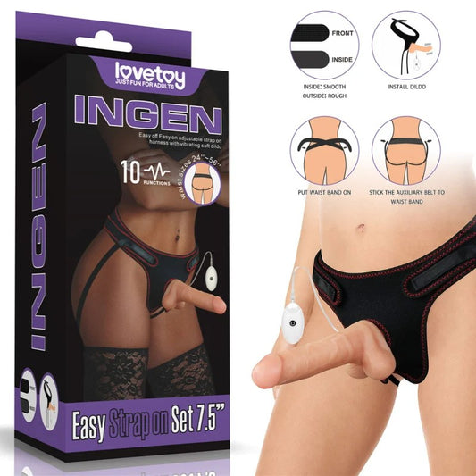 LoveToy–7.5″VibratingDong&Harness(LightFlesh)