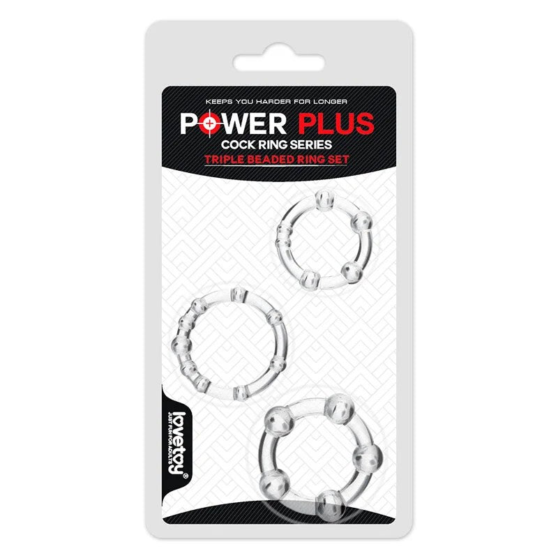 Lovetoy–PowerPlusCockRingTripleBeadedRingSet(Clear)