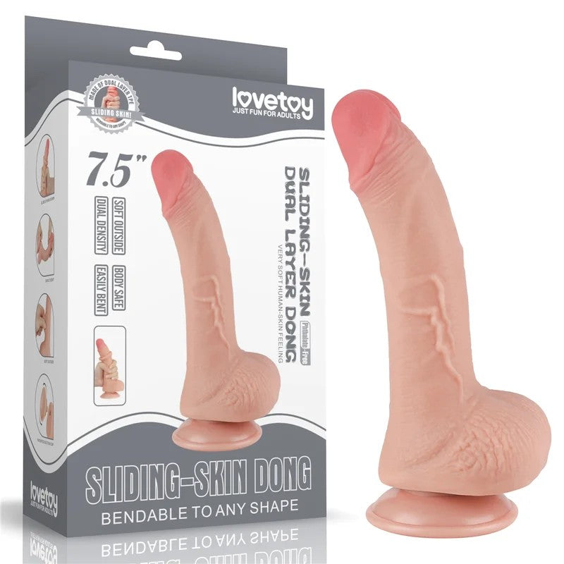 Lovetoy–SlidingSkin7.5″BendableDongwithBalls(LightFlesh)