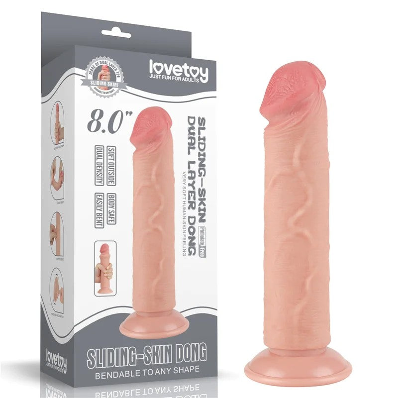 Lovetoy–SlidingSkin8″BendableDong(LightFlesh)
