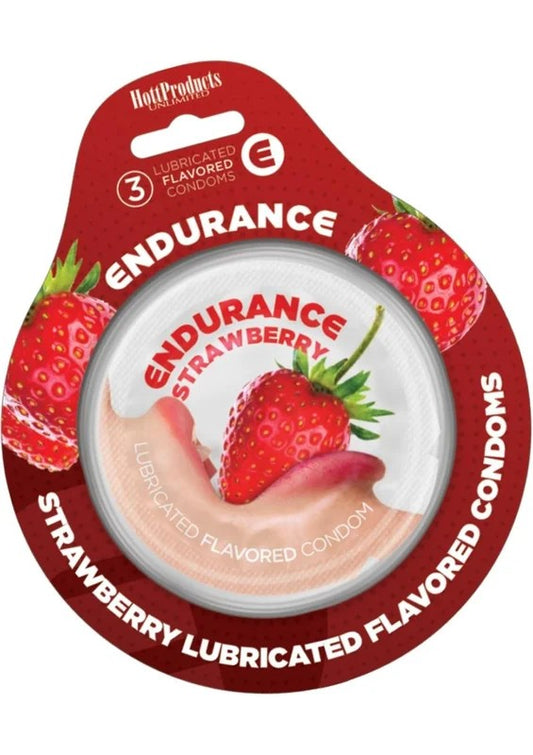 LubricatedFlavoredEnduranceCondoms3PerPack–Strawberry