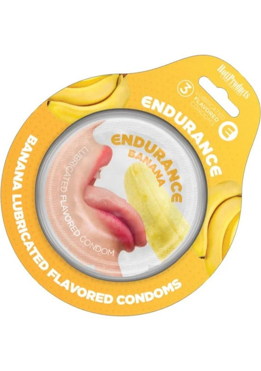 LubricatedFlavoredEnduranceCondoms3PerPack–Banana