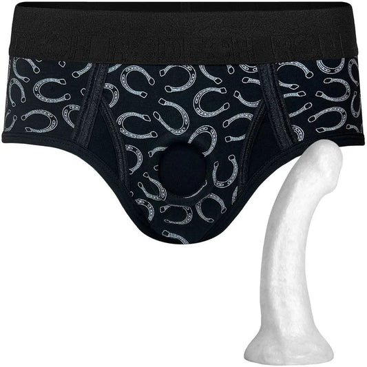 LuckyHorseshoesBrief+Harness&PearlContourSiliconeDildo–PackageDeal