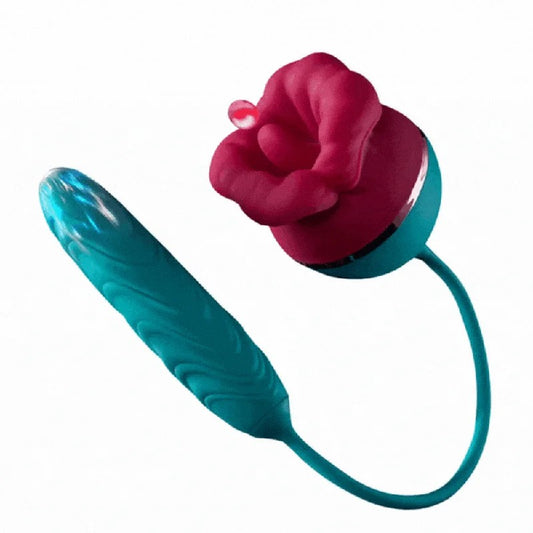 Lurevibe–BigMouth3in1RoseshapedVibratorWith9TongueLicking&6ThrustingGSpotDildo