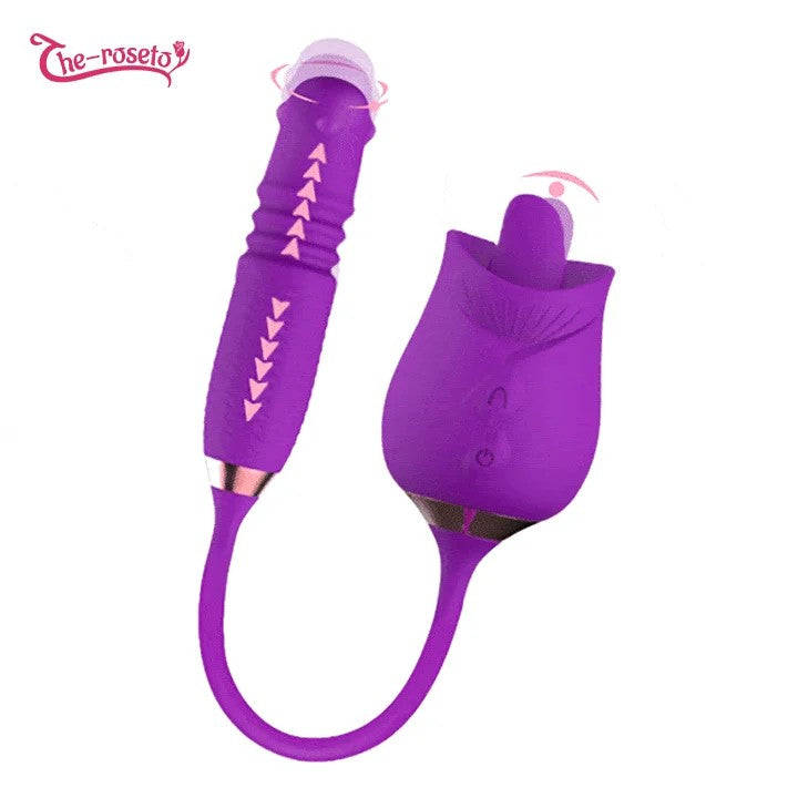 Lurevibe–PurpleRoseToyRotatingPearlsTelescopicTongue-lickingVibrator