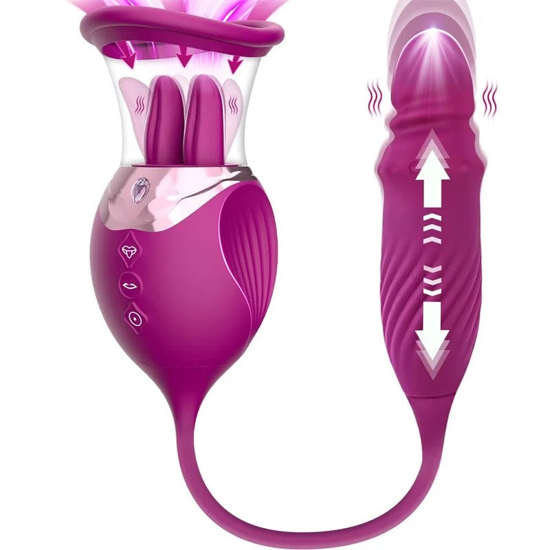 Lurevibe–RoseSexToy4In1TongueLickingThrustingGSpotVibratorClitoralNippleSuckerPumpStimulator