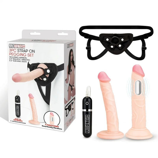 LuxFetish–3pcStrap-OnPeggingSet2xDongs&Harness