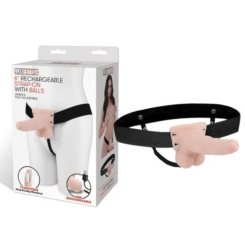 LuxFetish–6″RechargeableUnisexHollowStrap-onwithBalls(LightFlesh)
