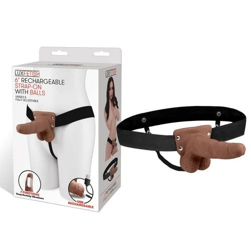 LuxFetish–6″RechargeableUnisexHollowStrap-onwithBalls(BrownFlesh)