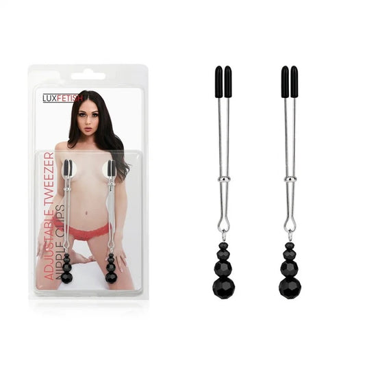 LuxFetish–AdjustableTweezerNippleClampswithBlackCrystals