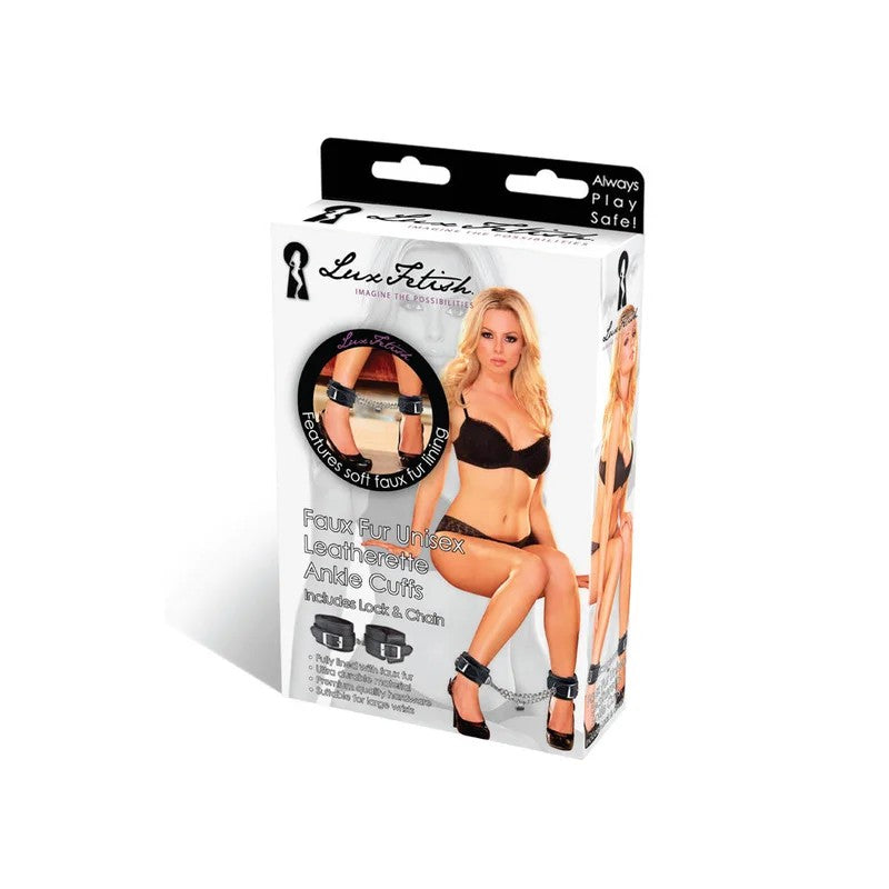 LuxFetish–FauxFurUnisexLeatheretteAnkleCuffs