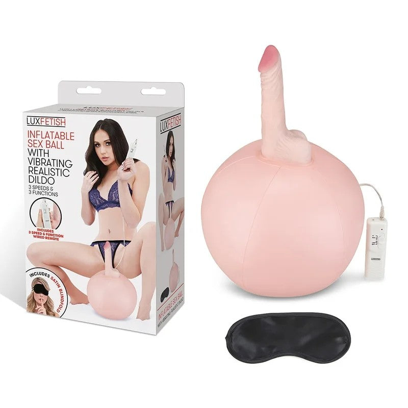 LuxFetish–InflatableSexBallwith5″VibratingRealisticDildo(LightFlesh)
