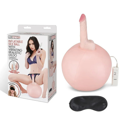 LuxFetish–InflatableSexBallwith5″VibratingRealisticDildo(LightFlesh)