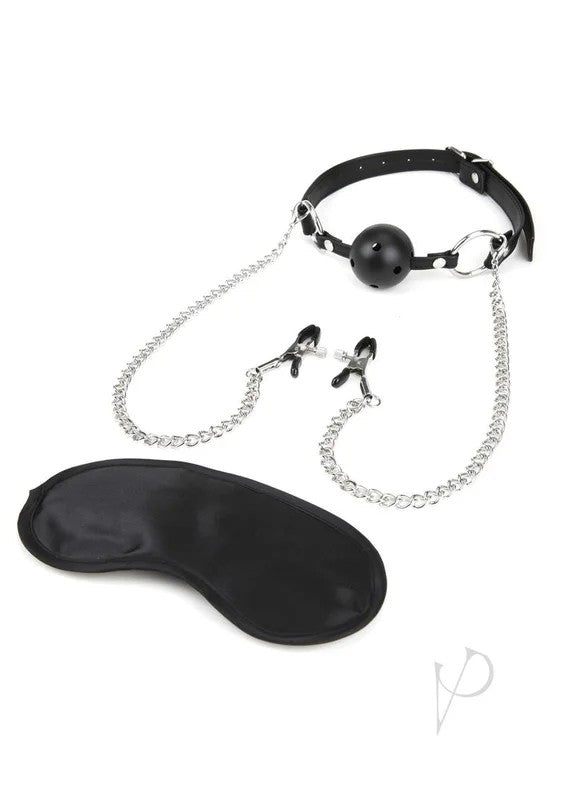 LuxFetishBreathableBallGagwithNippleClampsAdjustable