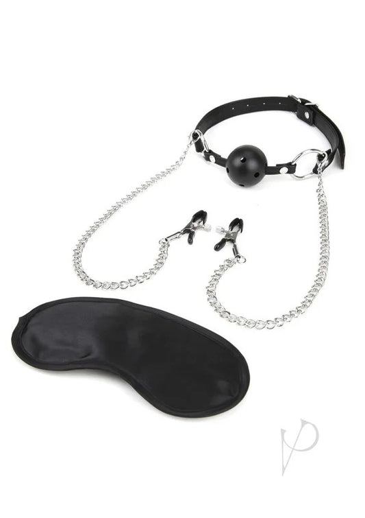 LuxFetishBreathableBallGagwithNippleClampsAdjustable