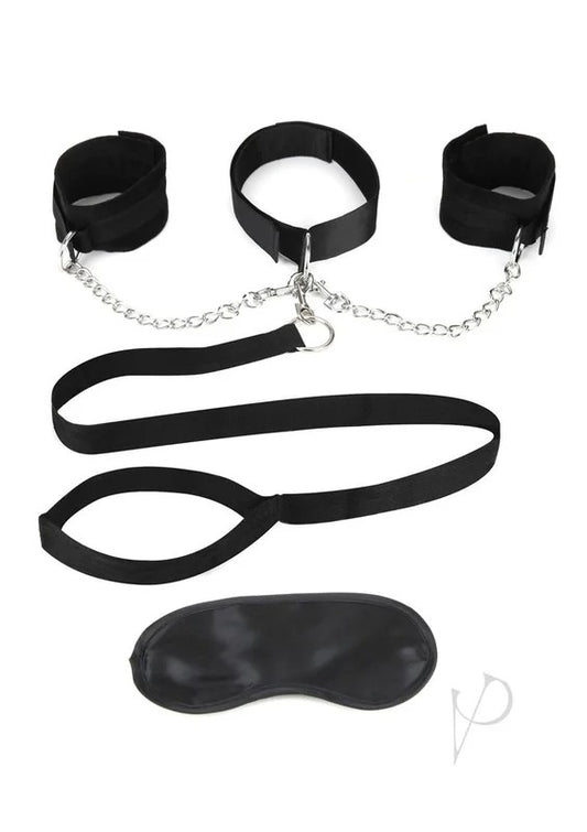 LuxFetishCollar,CuffsandLeashSetwithRemovableCuffsandLeash