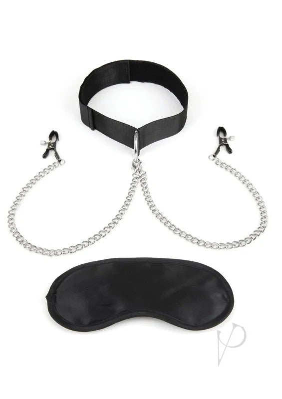 LuxFetishCollarandNippleClampswithAdjustableClamps