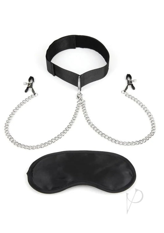 LuxFetishCollarandNippleClampswithAdjustableClamps