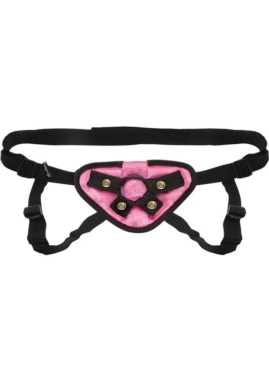 LuxFetishPinkVelvetStrap-OnHarnessAdjustable