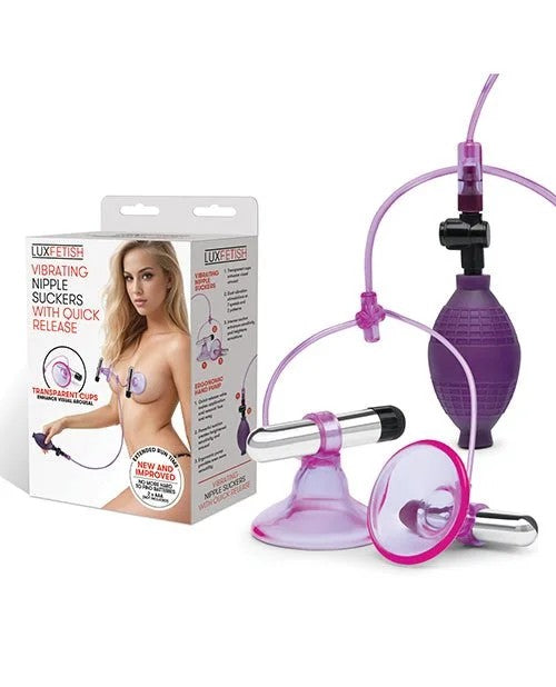 LuxFetishVibratingNippleSuckersw/QuickRelease–Pink/Purple