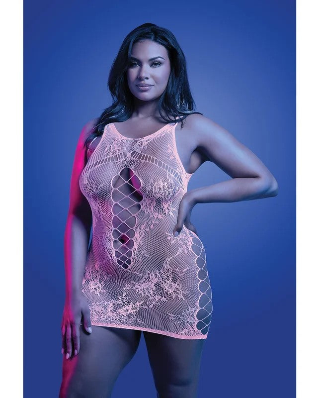 MagnetismGlow-in-the-DarkLaceKnitDress;GlowsPink–WhiteQN