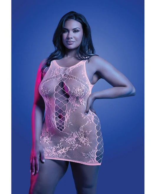 MagnetismGlow-in-the-DarkLaceKnitDress;GlowsPink–WhiteQN