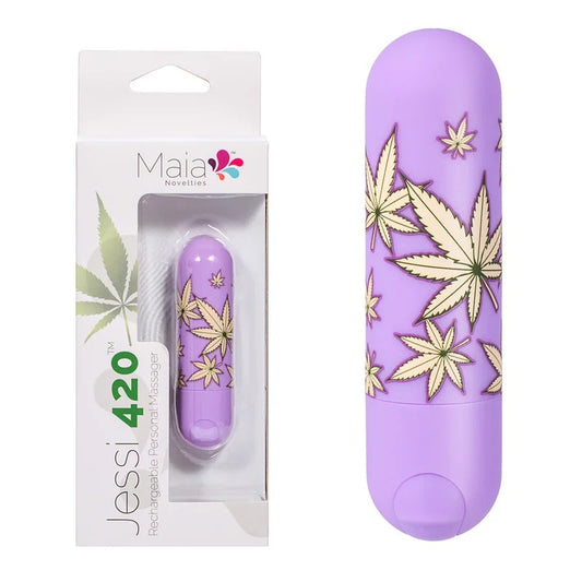 Maia–“Jessi420”WeedLeafBulletVibrator(Purple/PrintedPattern)