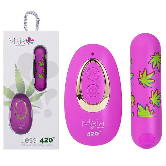 Maia–“Jessi420”WeedLeafRemoteControlBulletVibrator(Purple/PrintedPattern)