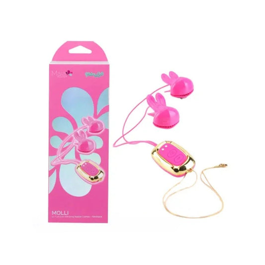 Maia–MolliVibratingNippleClampsNecklace–(Pink)