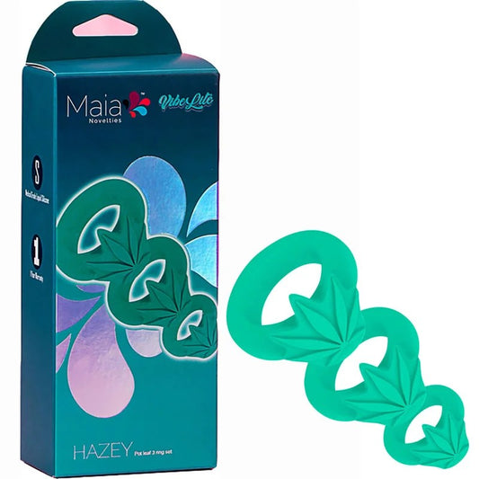 Maia–Vibelite“Hazey”WeedLeafSiliconeCockRings3Sizes(Green)