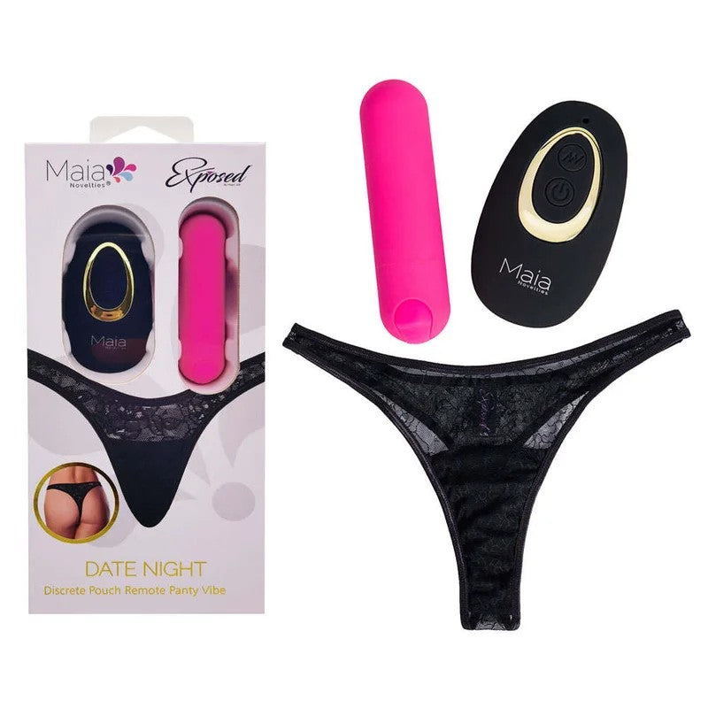 MaiaxExposedLingerie–“DateNight”DiscretePouchRemotePantyVibe–S/M(Black/Pink)