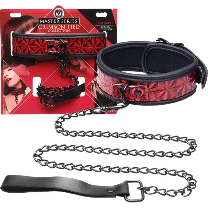 MasterSeries–CrimsonTiedCollarWithLeash|Collar&LeashSet