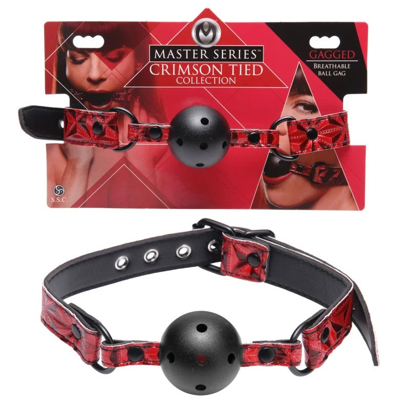MasterSeries–CrimsonTiedCollectionGaggedBreathableBallGag(Red/Black)