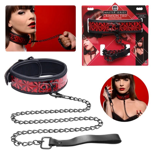 MasterSeries–CrimsonTiedCollectionChainedCollarwithLeash(Red/Black)
