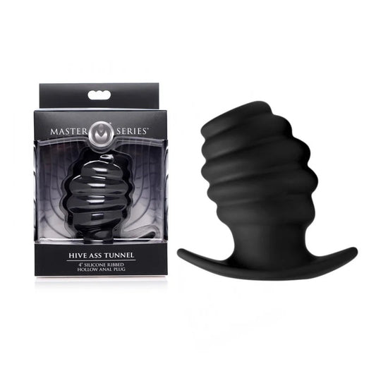 MasterSeries–“HiveAssTunnel”SiliconeRibbedHollowAnalPlug–Large(Black)