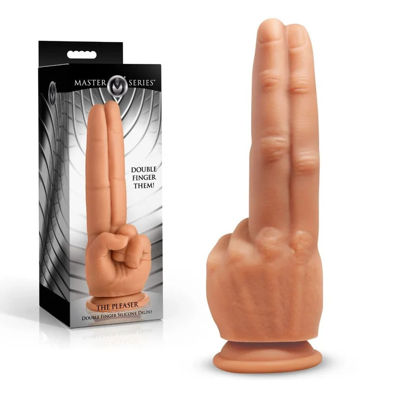 MasterSeries–ThePleaserDildoDoubleFingerSiliconeDildo(LightFlesh)