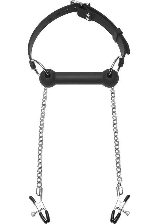 MasterSeriesEquineSiliconeBitGagwithNippleClamps