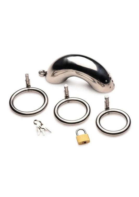 MasterSeriesLockingStainlessSteelChastityCagewith3Rings