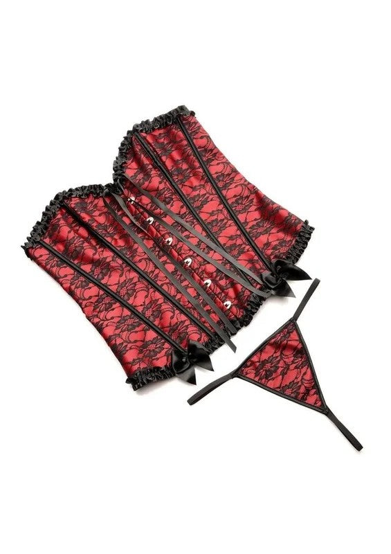 MasterSeriesScarletSeductionLace-UpCorsetandThong