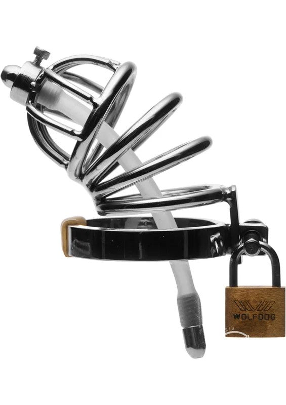 MasterSeriesStainlessSteelChastityCagewithSiliconeUrethralPlug
